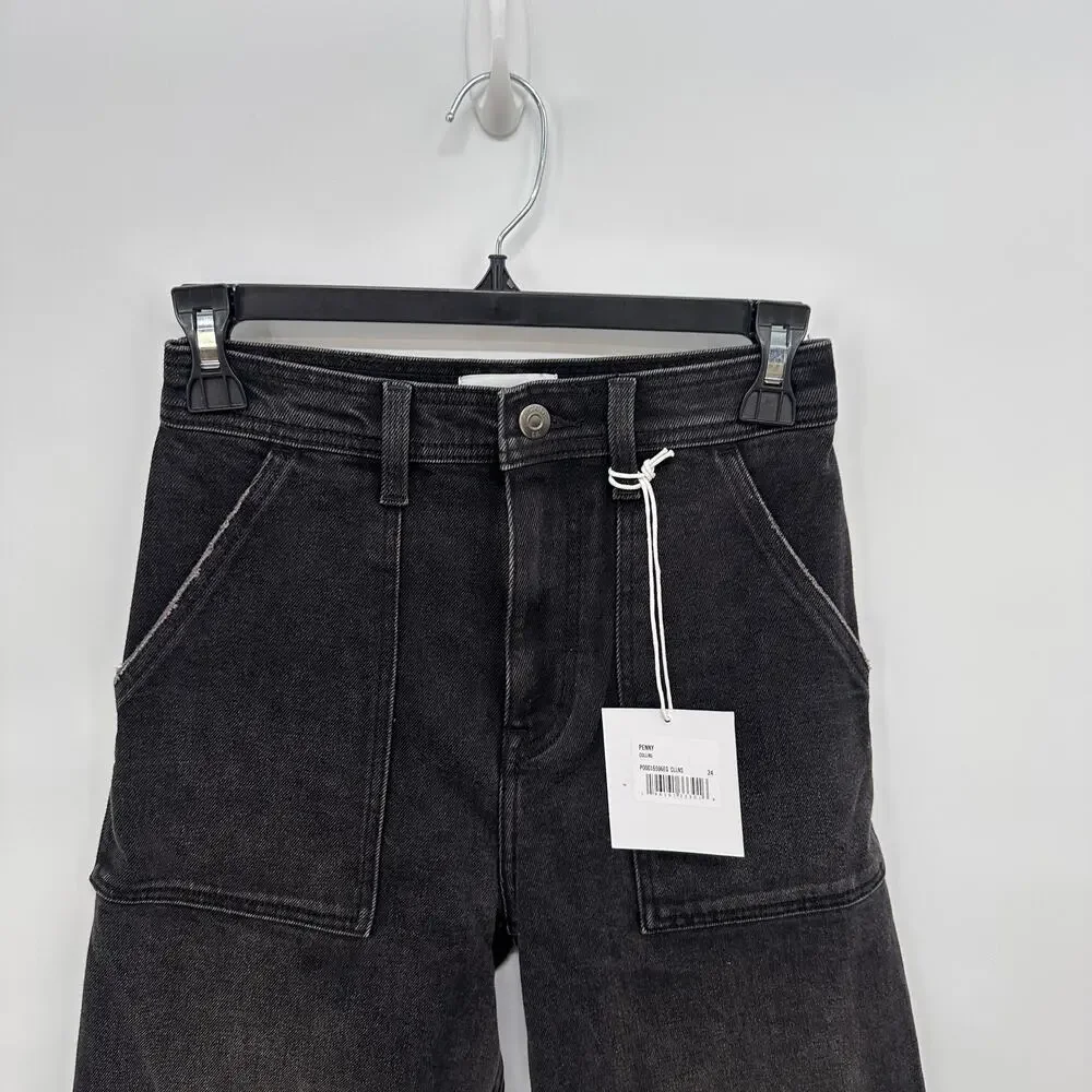 PISTOLA NWT Penny Utility High Rise Wide Leg Black Denim in Collins // 24